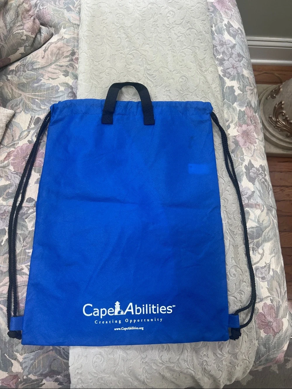Welcome to Cape Cod Blue and Black Drawstring Backpack